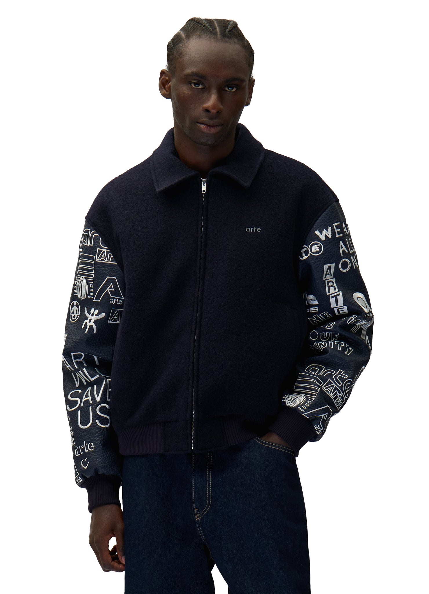 Arte Antwerp Graffiti Varsity Jacket  Navy
