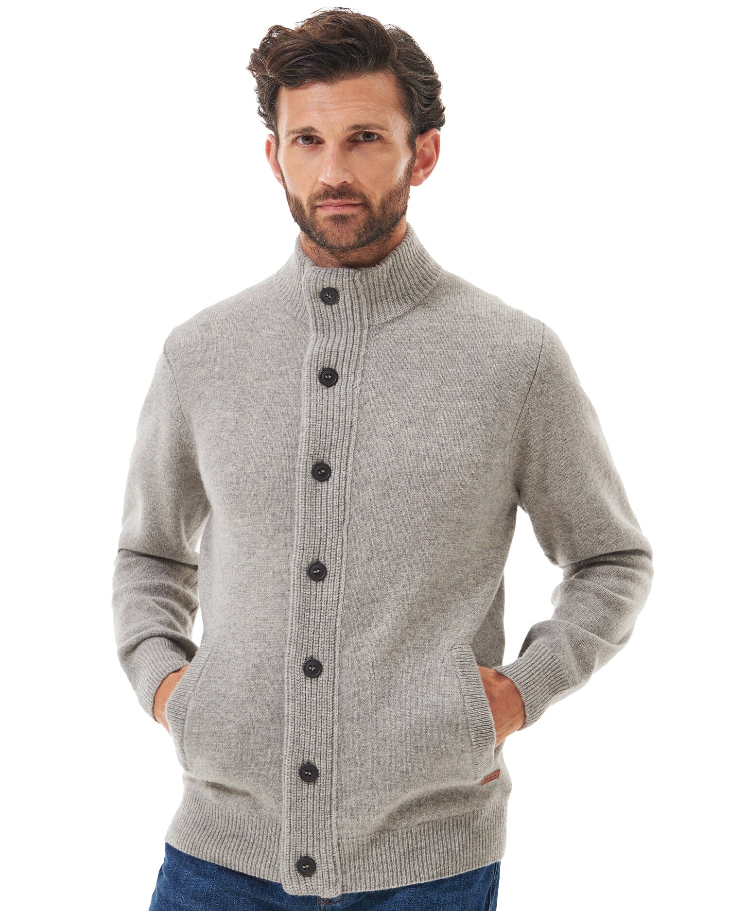 Barbour Essential Patch Zip Lunga Maglia Bottoni Uomo