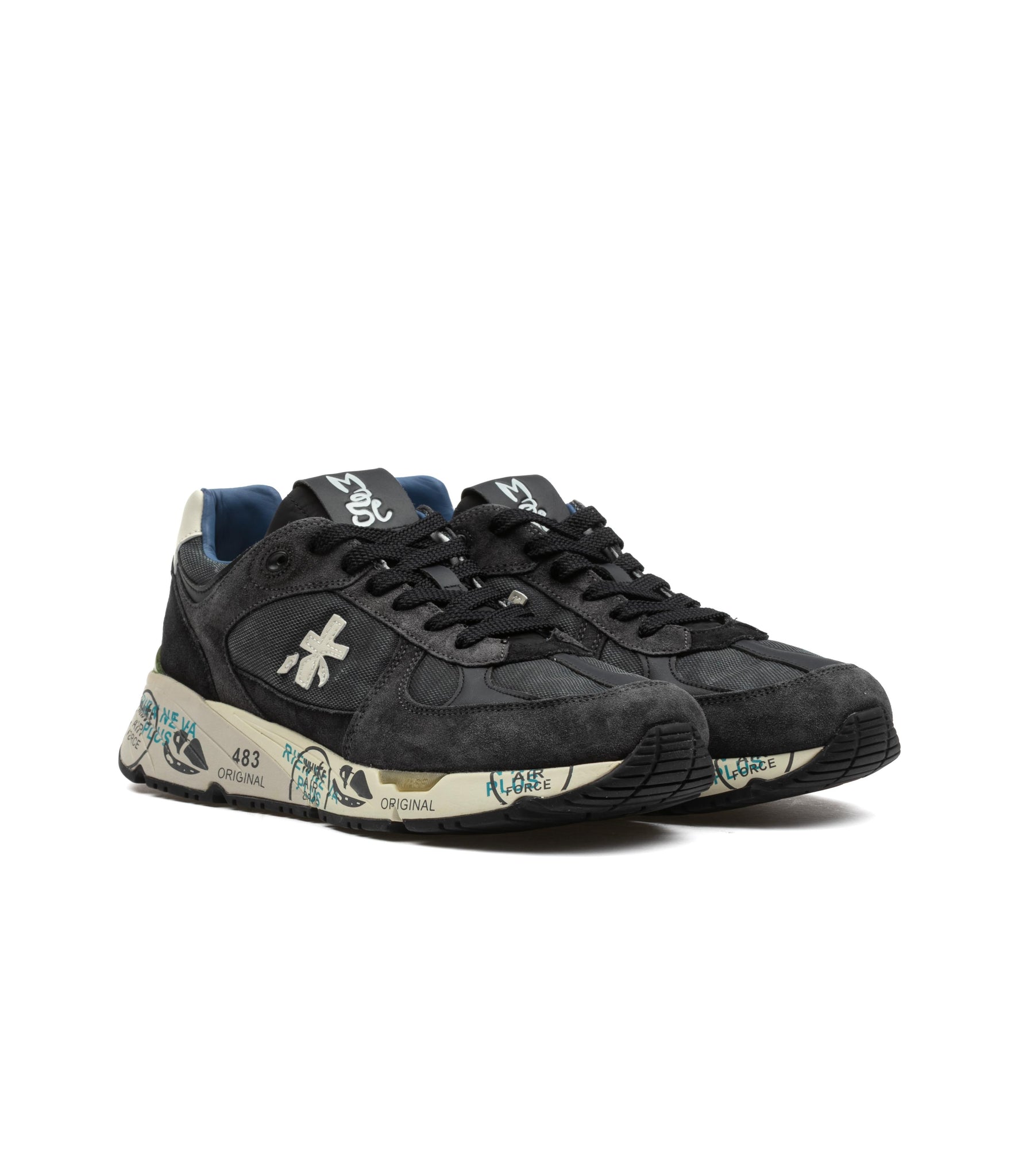 Premiata Mase 7819 Pelle Canvas Cerato Vintage Blu Uomo