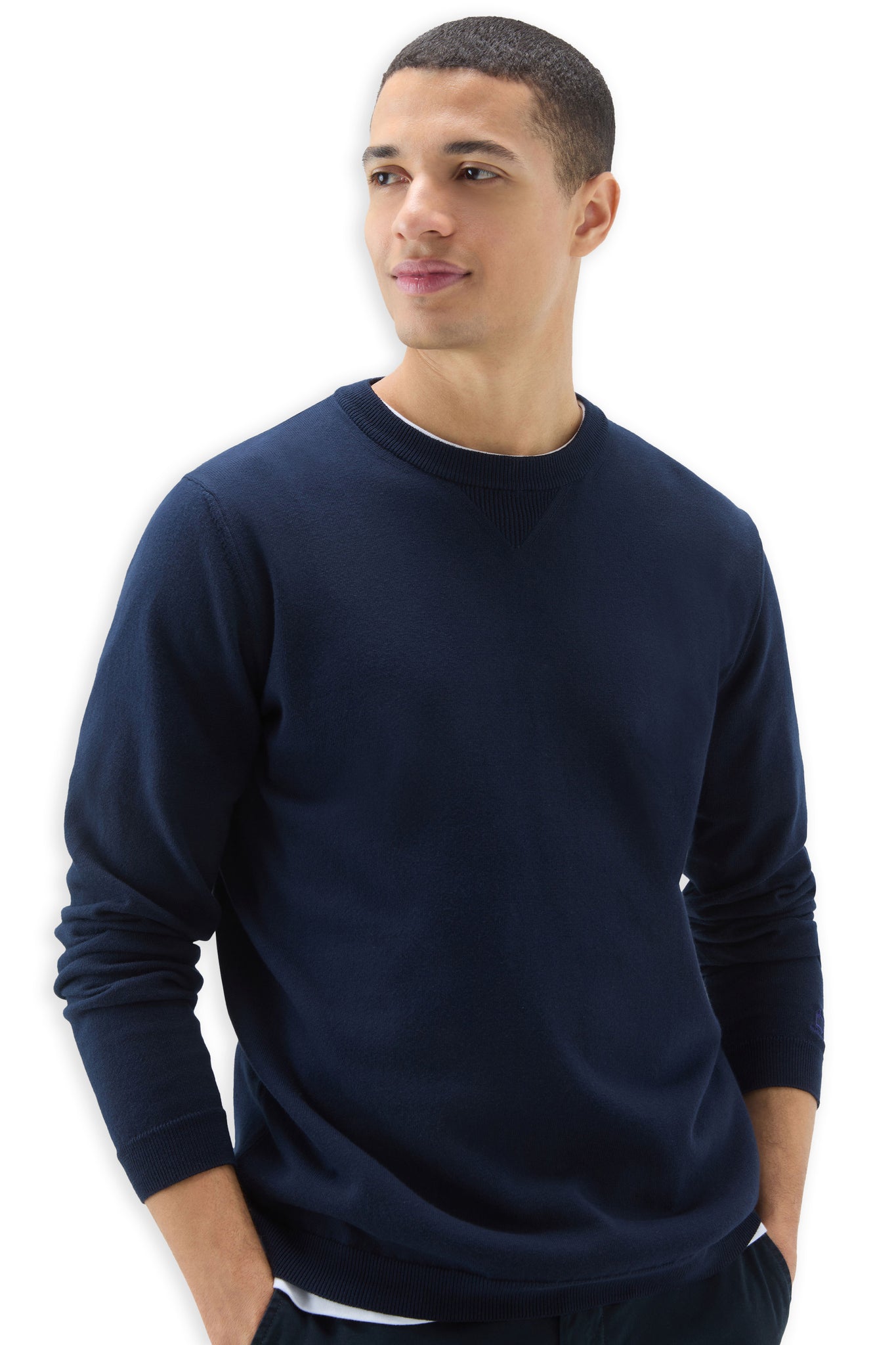 Maglia Woolrich Logo Crewneck Blu Uomo