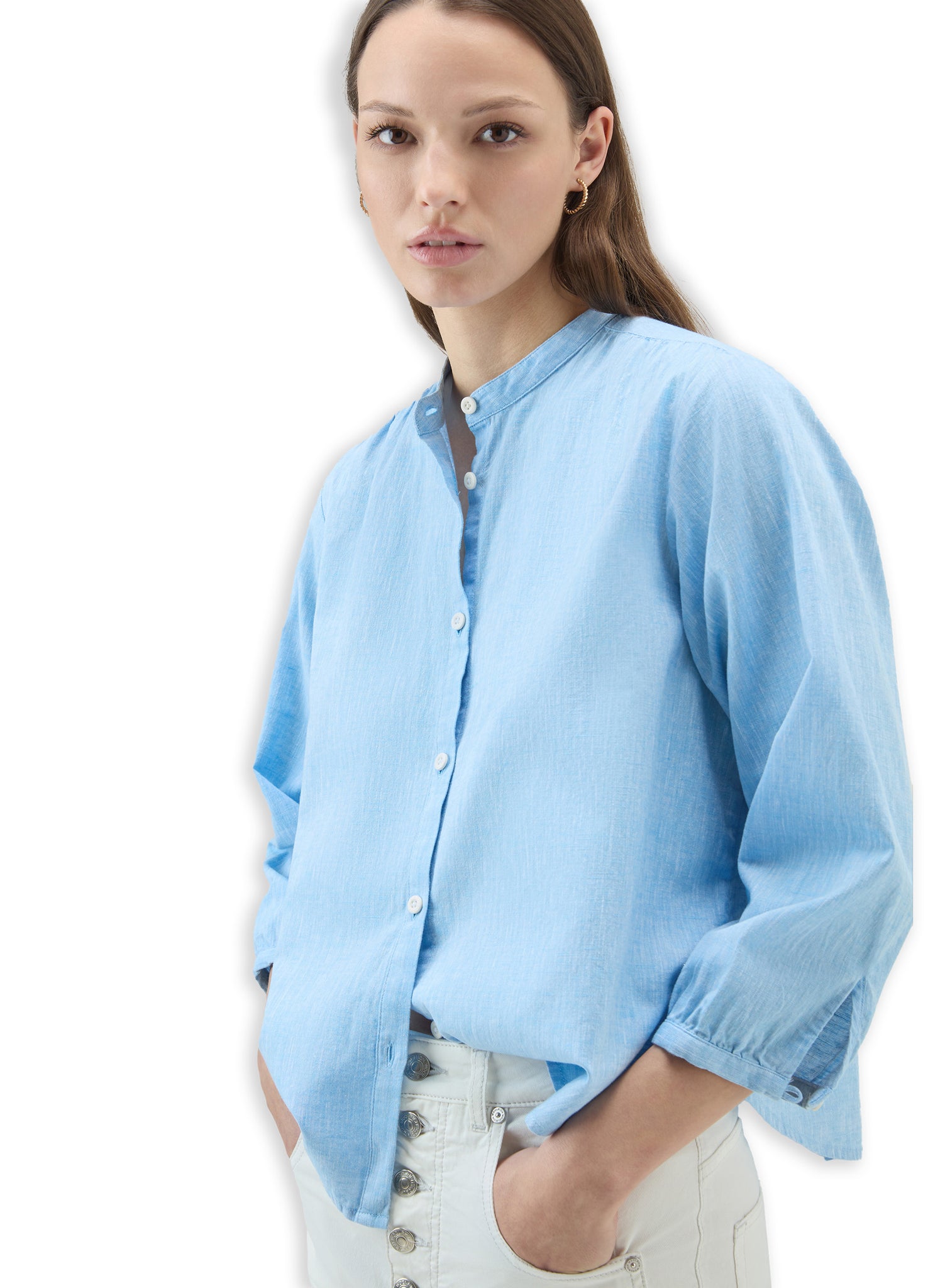 Camicia Woolrich Cotton Linen Shirt Celeste Donna