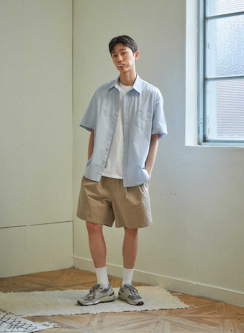 Pantalone Corto Two Tuck Wide Half Pant Beige