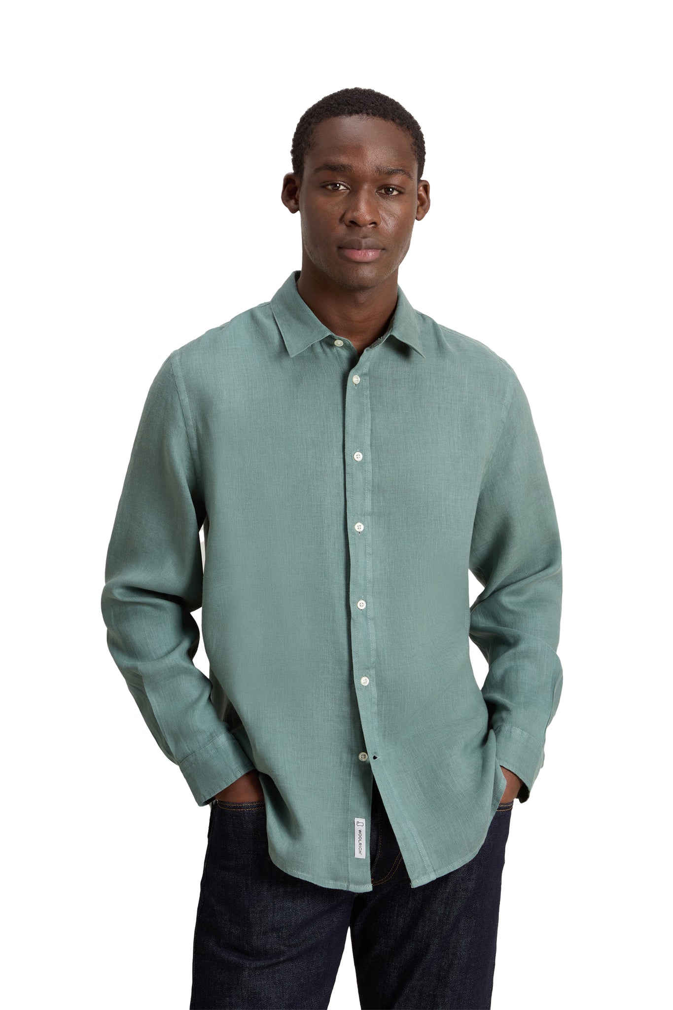 Camicia Di Woolrich In Puro Lino Tinta In Capo Verde