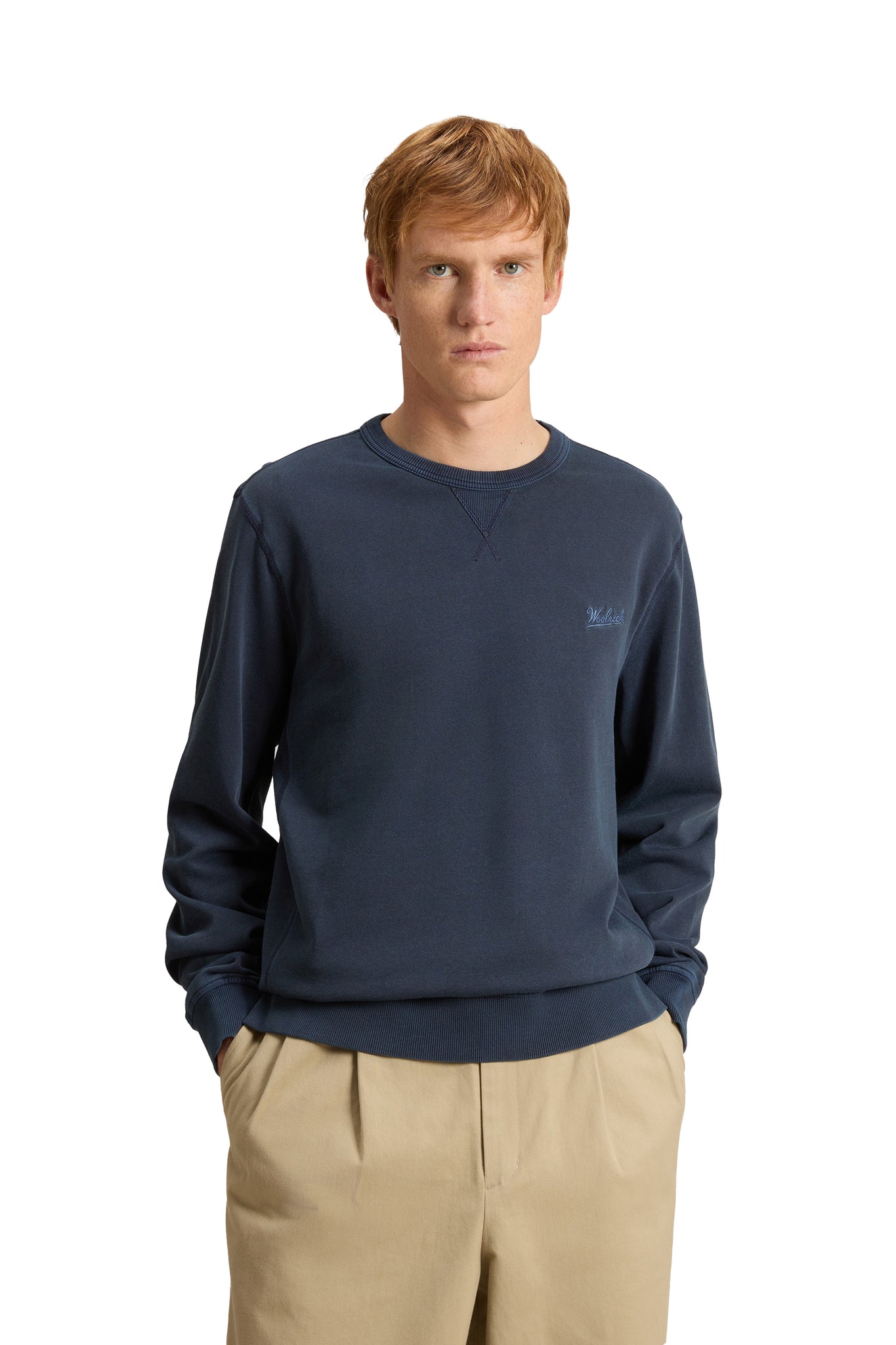 Felpa Girocollo In Puro Cotone Leggero Blu