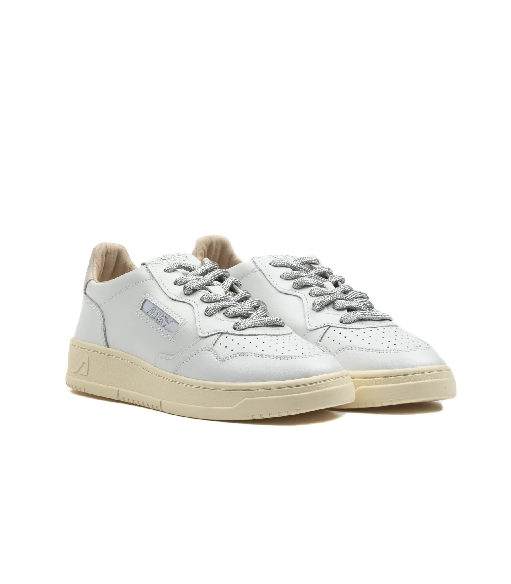 Autry Medalist Low Leather Swoll White Silver Donna