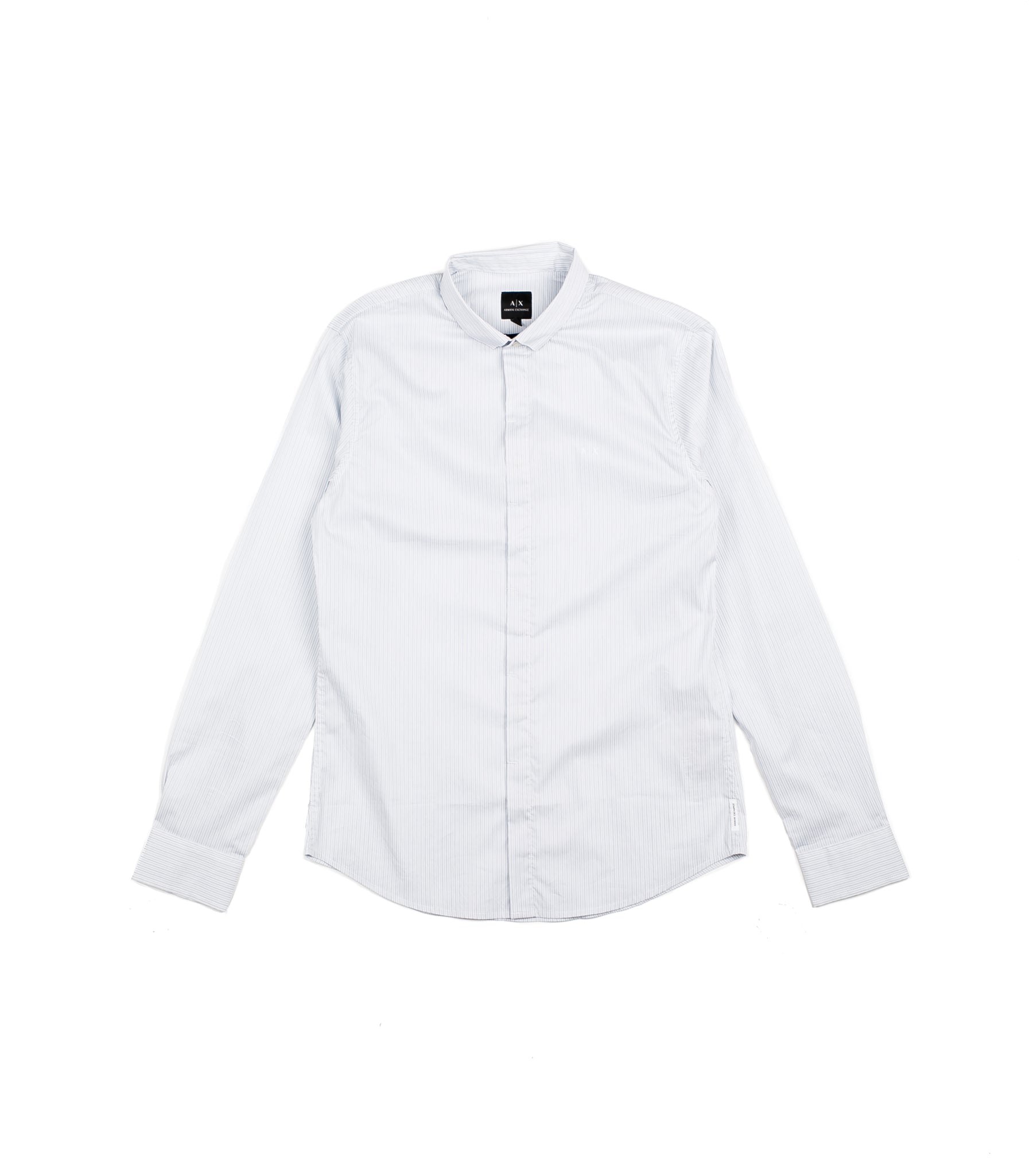 Armani X Camicia Righine Collo Bianco Celeste Uomo