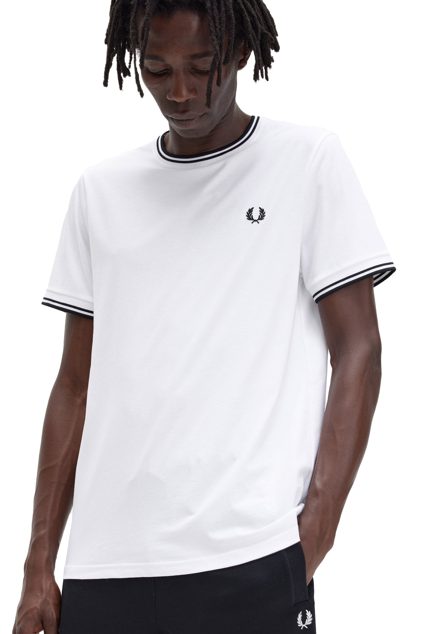 T-Shirt Fred Perry Twin Tipped Righe Bianco Uomo