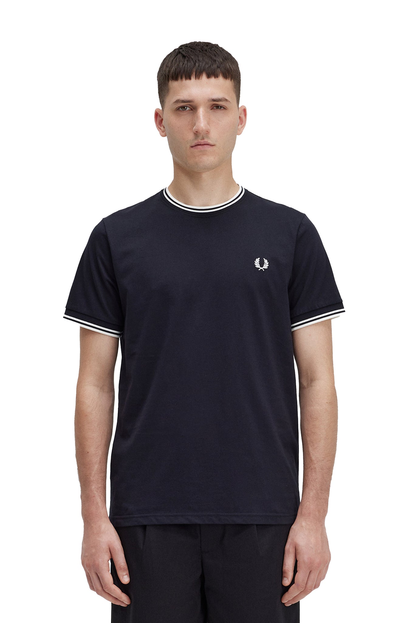 T-Shirt Fred Perry Twin Tipped Righe Nero Uomo