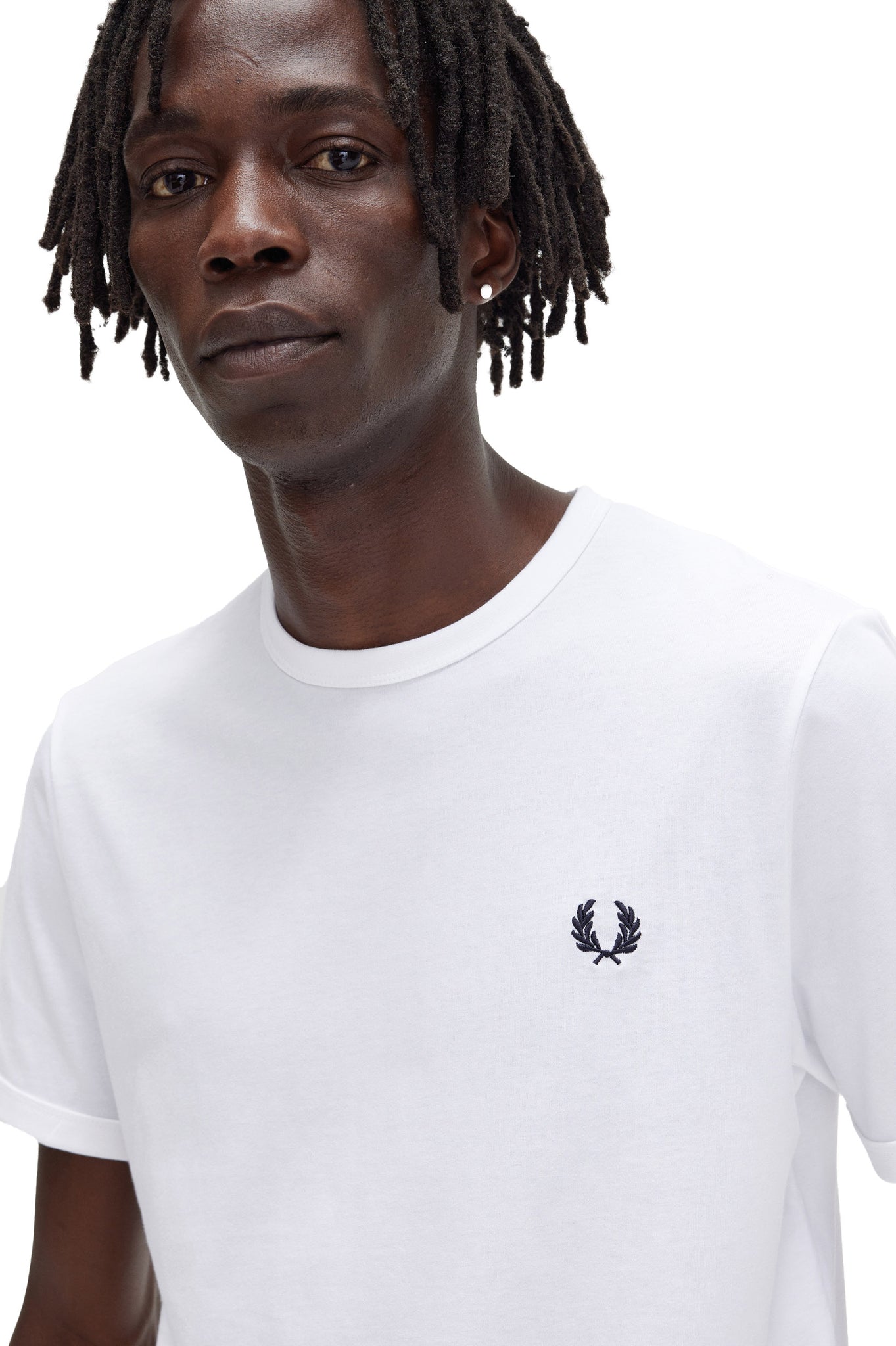 T-Shirt Fred Perry Ringer Logo Bianco Uomo
