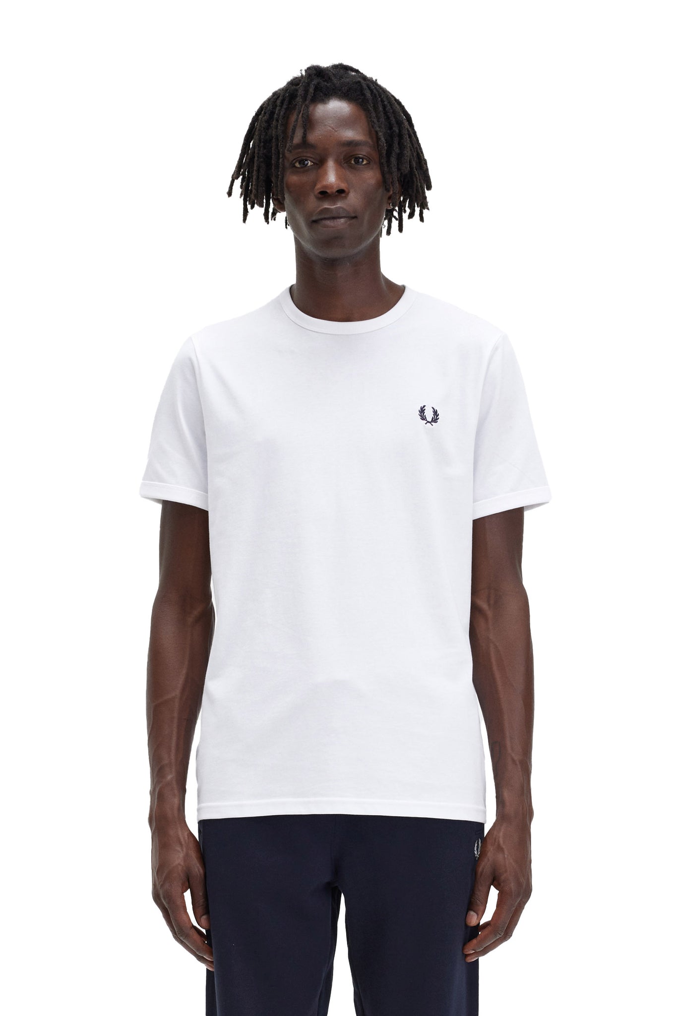 T-Shirt Fred Perry Ringer Logo Bianco Uomo