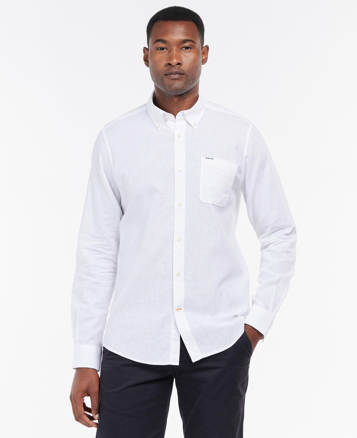 Camicia Barbour Lino Botton Down Bianco Uomo